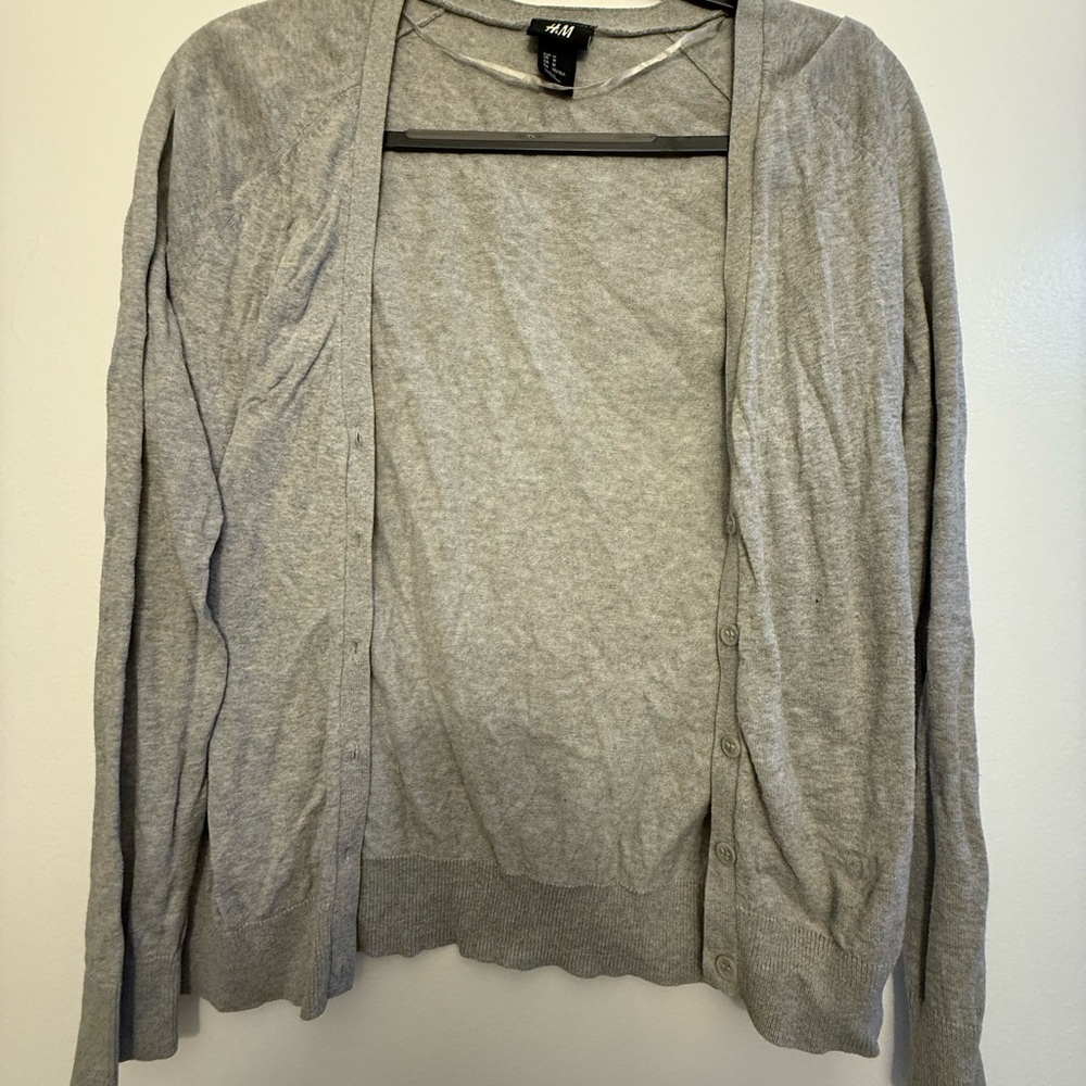 H&M Gray Cardigan Sweater Lightweight Knit